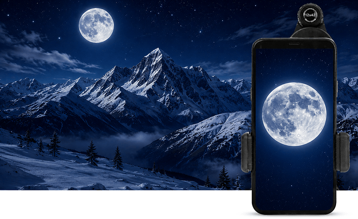 Moon photo through a phone and monocular